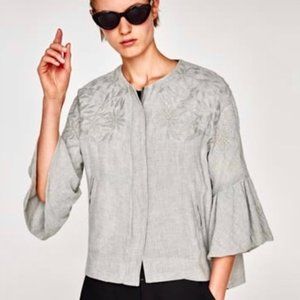 Zara Embroidered Wool Swing Jacket Size XS